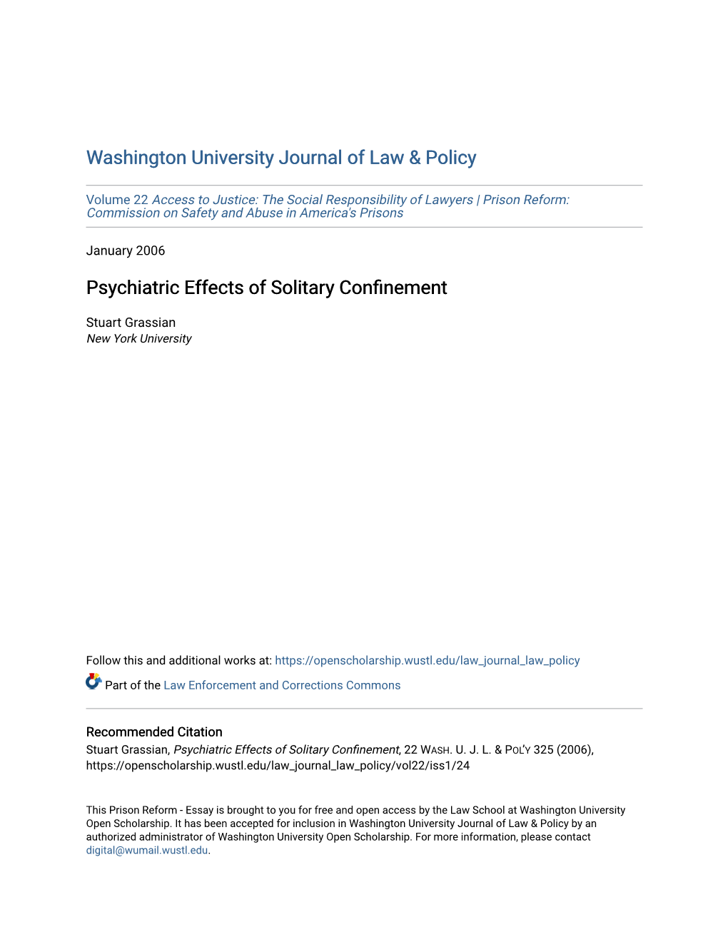 Psychiatric Effects of Solitary Confinement