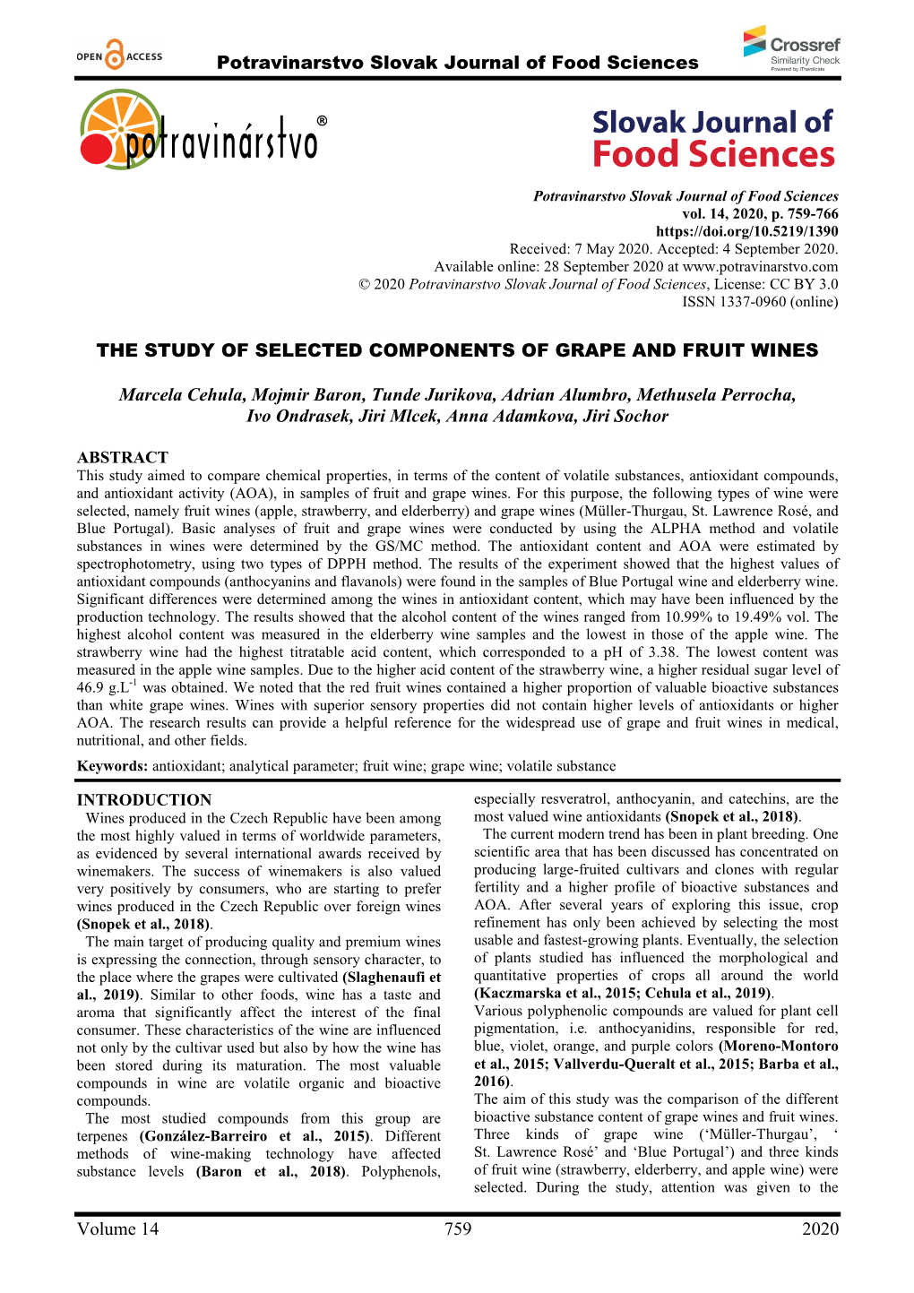 Potravinarstvo Slovak Journal of Food Sciences Volume 14 759 2020