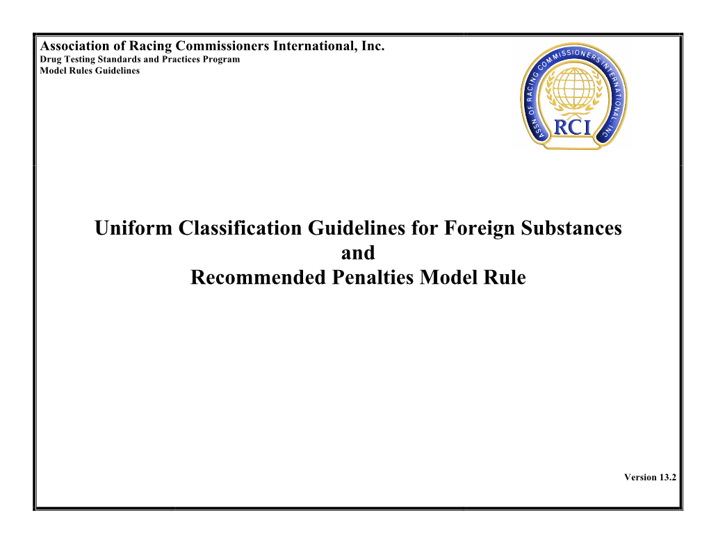 Uniform Classification Guidelines for Foreign Substances and Recommended Penalties Model Rule