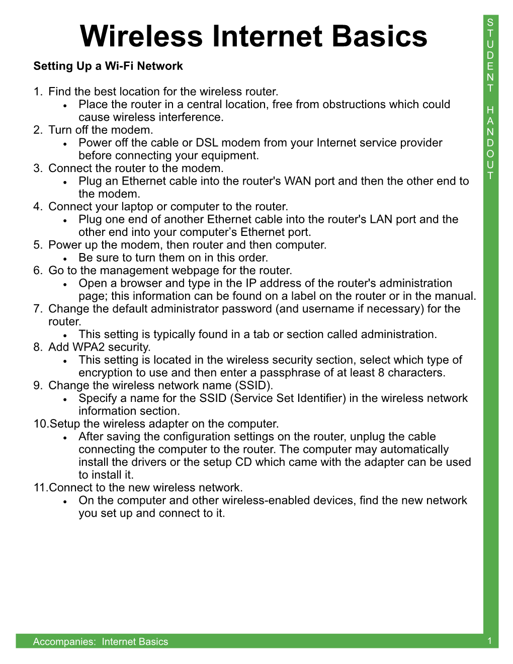 Wireless Internet Basics U D Setting up a Wi-Fi Network E N 1