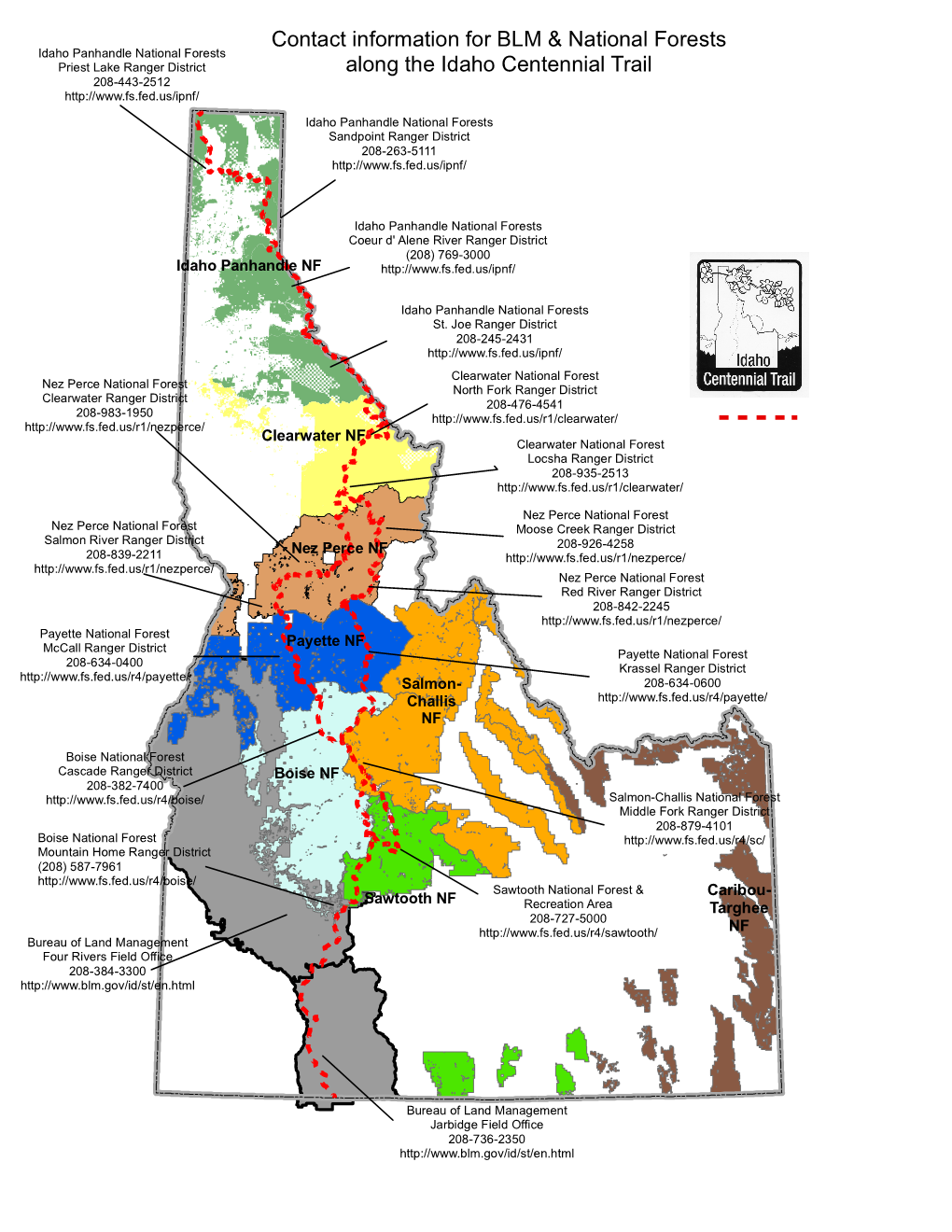 Contact Information for BLM & National Forests Along the Idaho