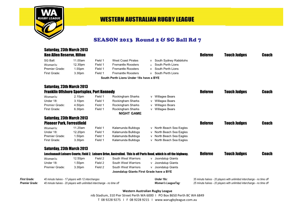 SEASON 2013 Round 2 & SG Ball Rd 7