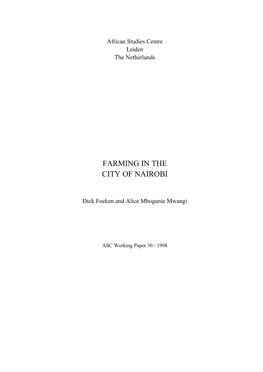 Farming in the City of Nairobi