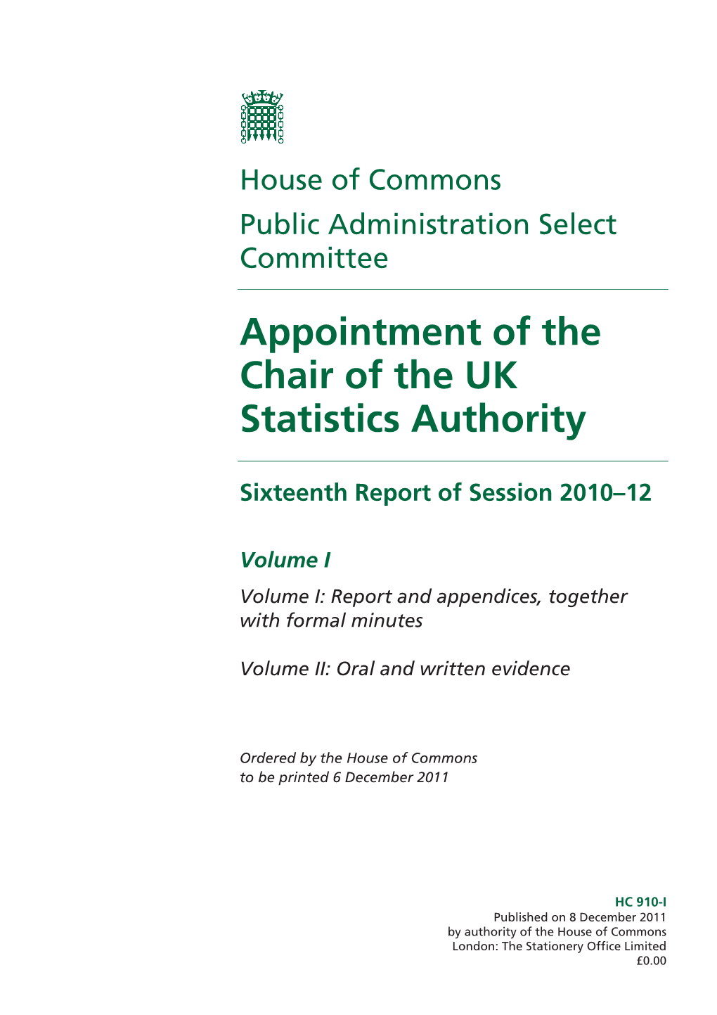 Appointment of the Chair of the UK Statistics Authority