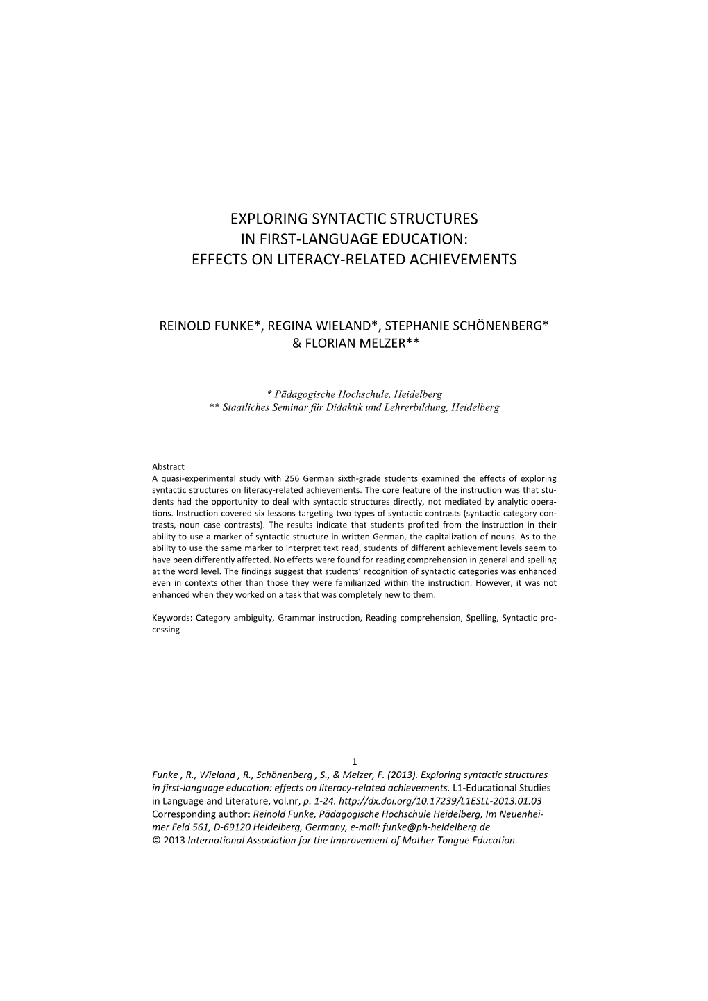 Exploring Syntactic Structures in First-Language Education: Effects on Literacy-Related Achievements