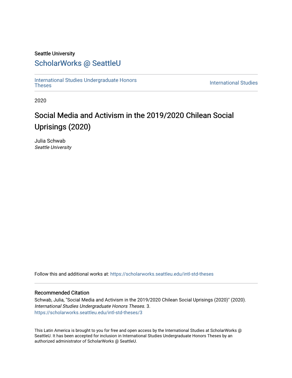 Social Media and Activism in the 2019/2020 Chilean Social Uprisings (2020)