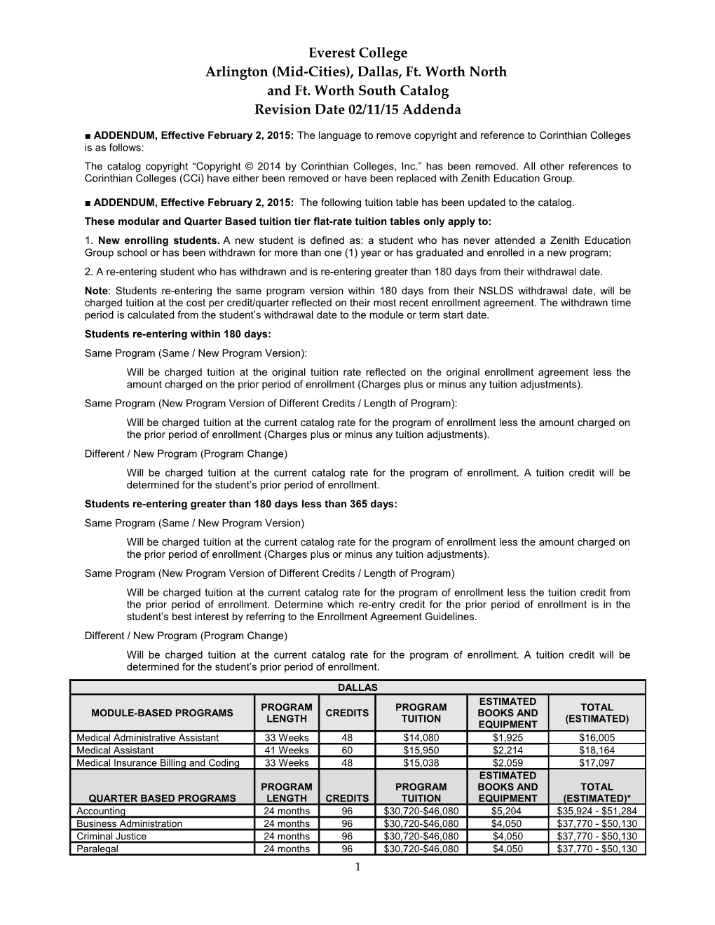 Everest College and Everest Institute Addendum to Be Effective Upon Approval s1