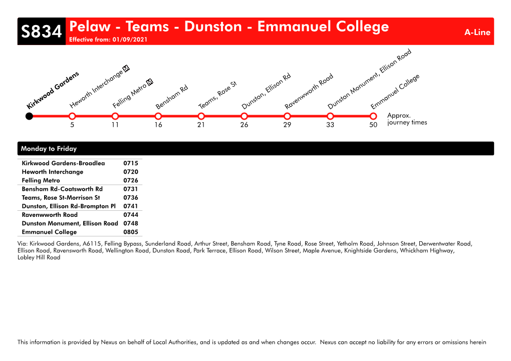 Dunston - Emmanuel College A-Line S834 Effective From: 01/09/2021