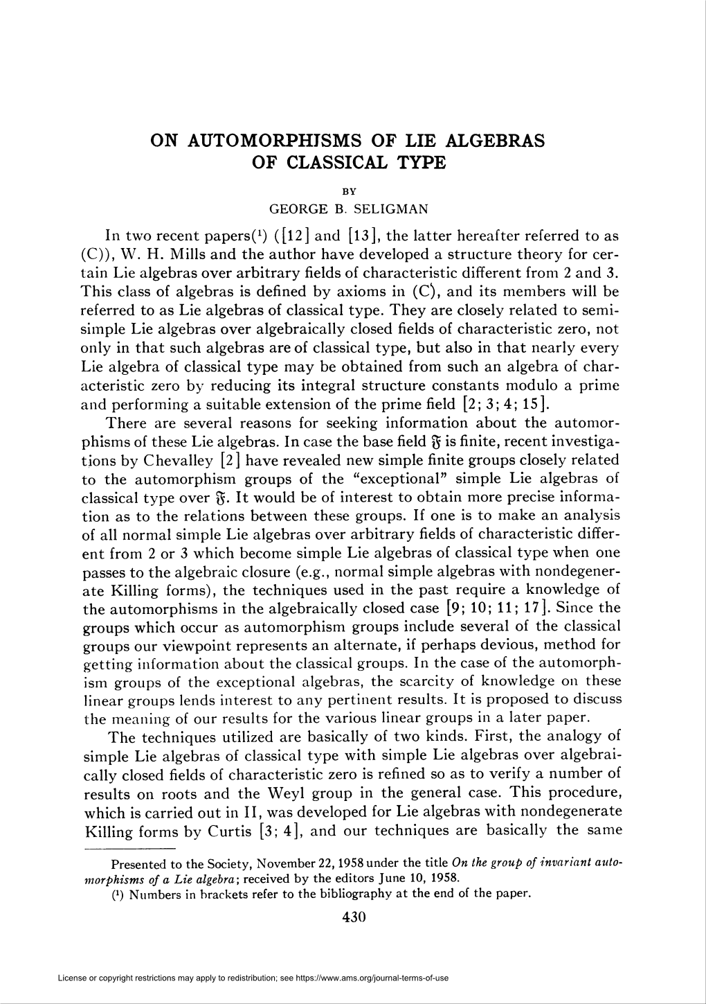 On Automorphisms of Lie Algebras of Classical Type 431