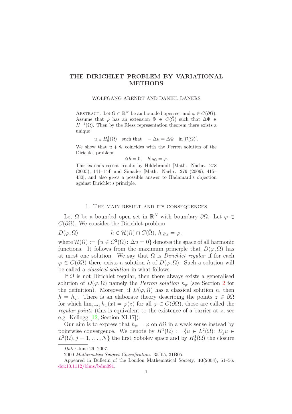 The Dirichlet Problem by Variational Methods