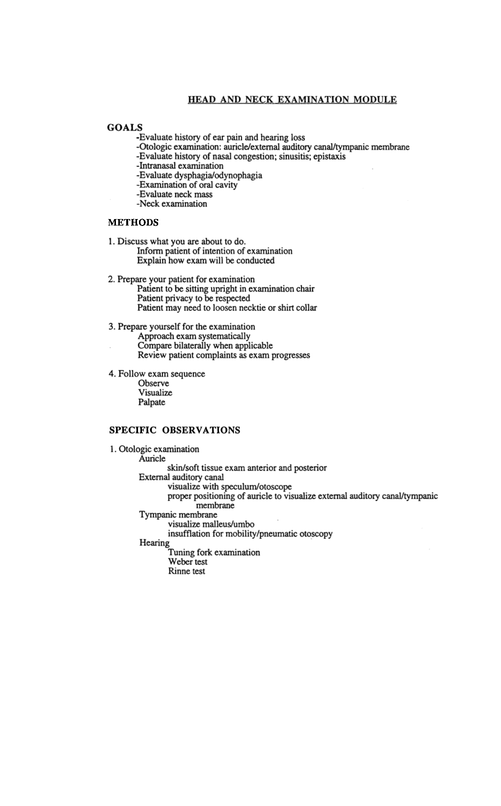 Head and Neck Examination Module Goals Methods 4