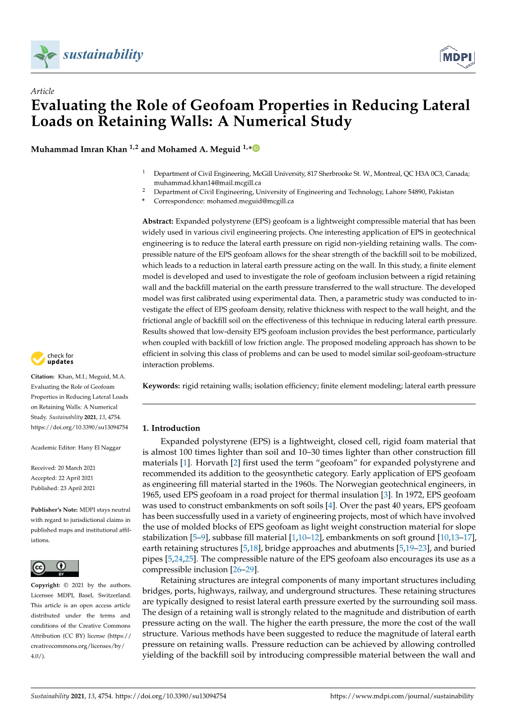 Evaluating the Role of Geofoam Properties in Reducing Lateral Loads on Retaining Walls: a Numerical Study