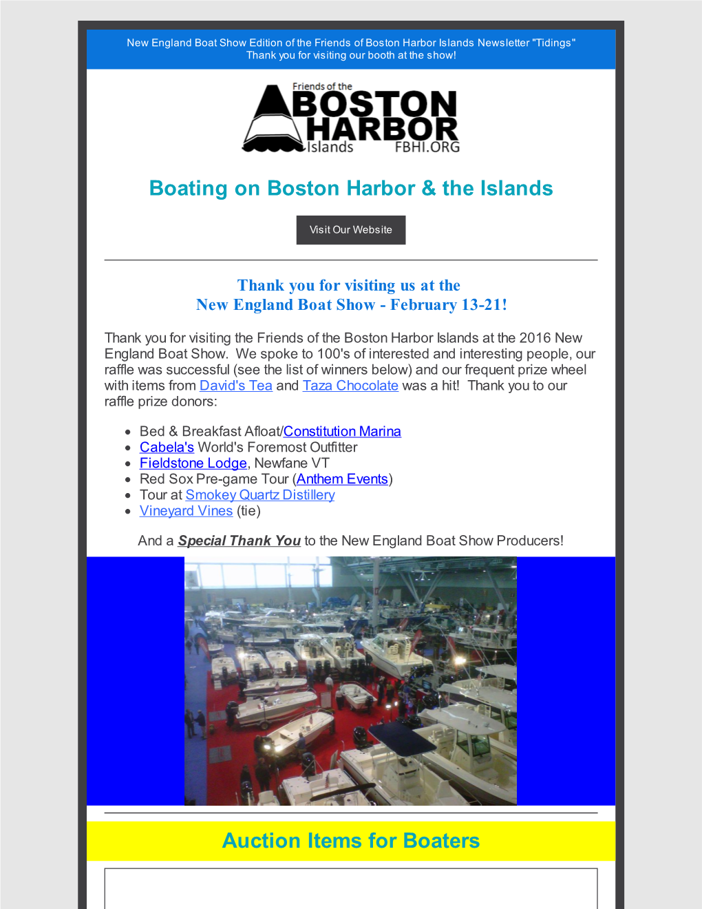 Boating on Boston Harbor & the Islands Auction Items for Boaters