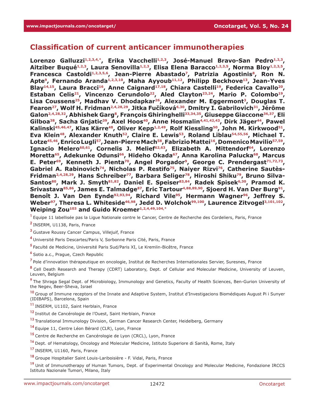 Classification of Current Anticancer Immunotherapies