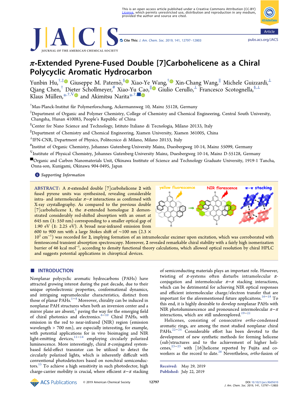 Π‑Extended Pyrene-Fused Double [7]Carbohelicene As a Chiral Polycyclic Aromatic Hydrocarbon † ‡ § † ∥ ⊥ Yunbin Hu, , Giuseppe M