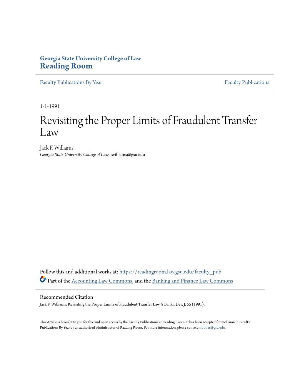 Revisiting the Proper Limits of Fraudulent Transfer Law Jack F