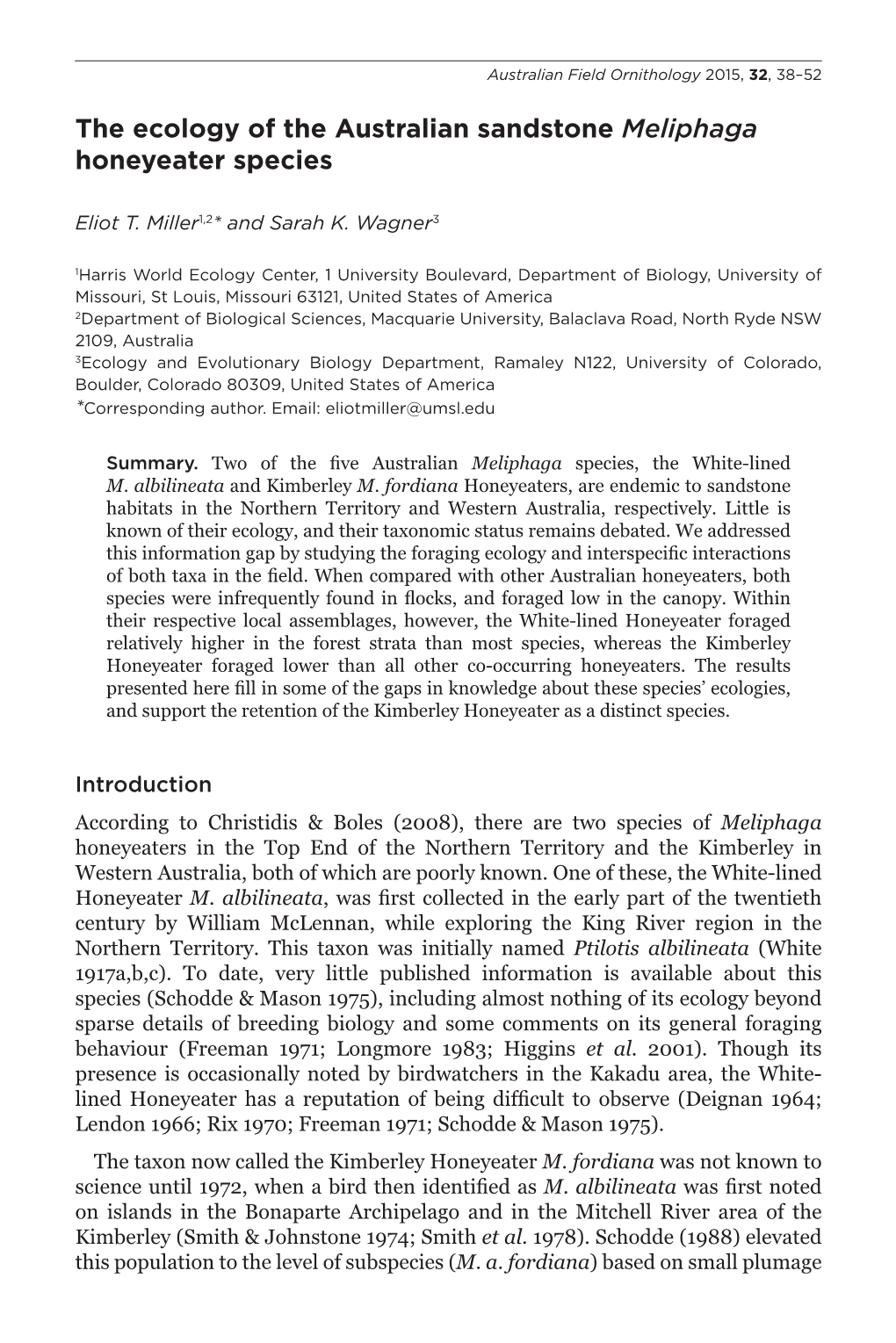 The Ecology of the Australian Sandstone Meliphaga Honeyeater Species