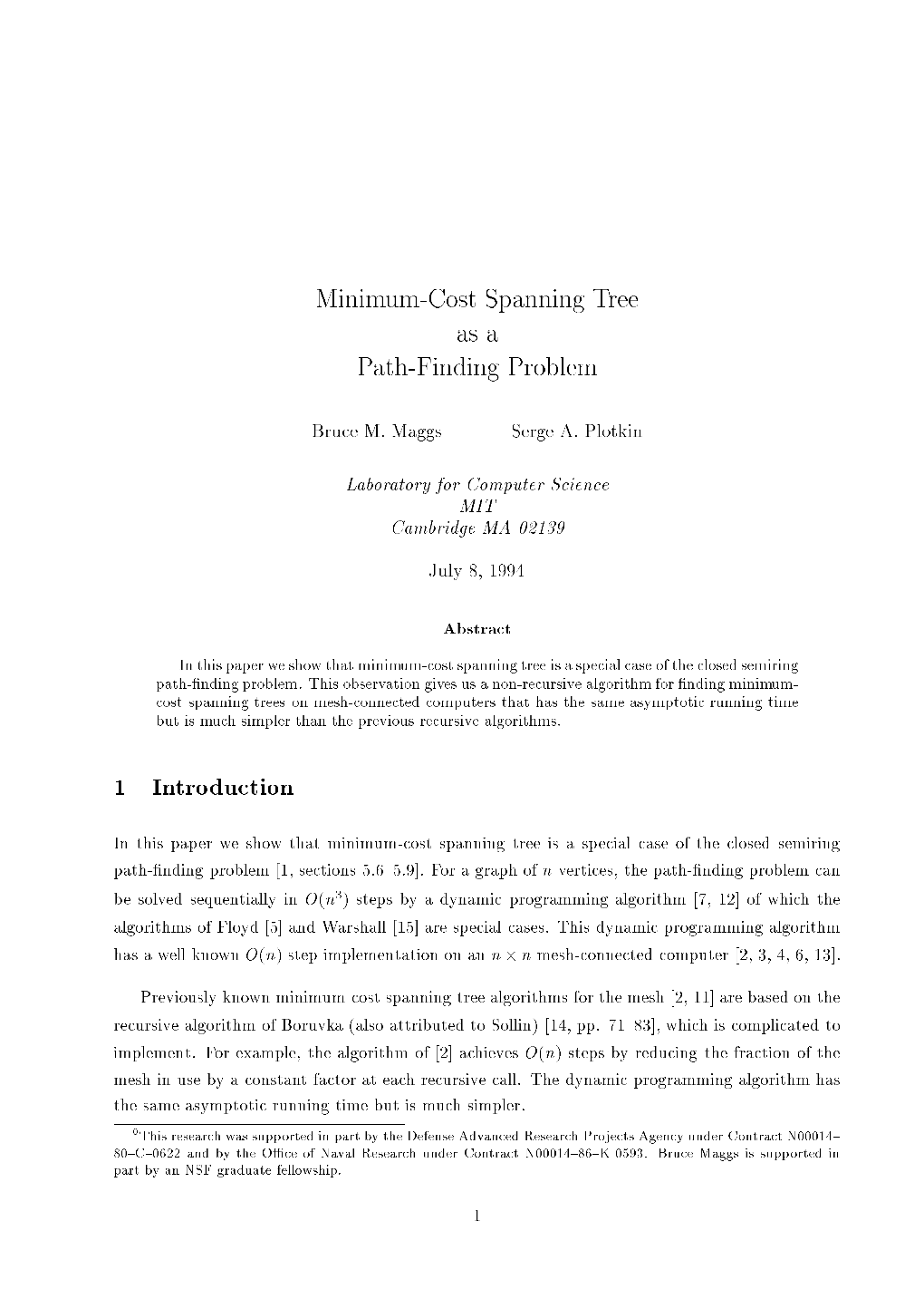 Minimum-Cost Spanning Tree As a Path-Finding Problem 1 Introduction