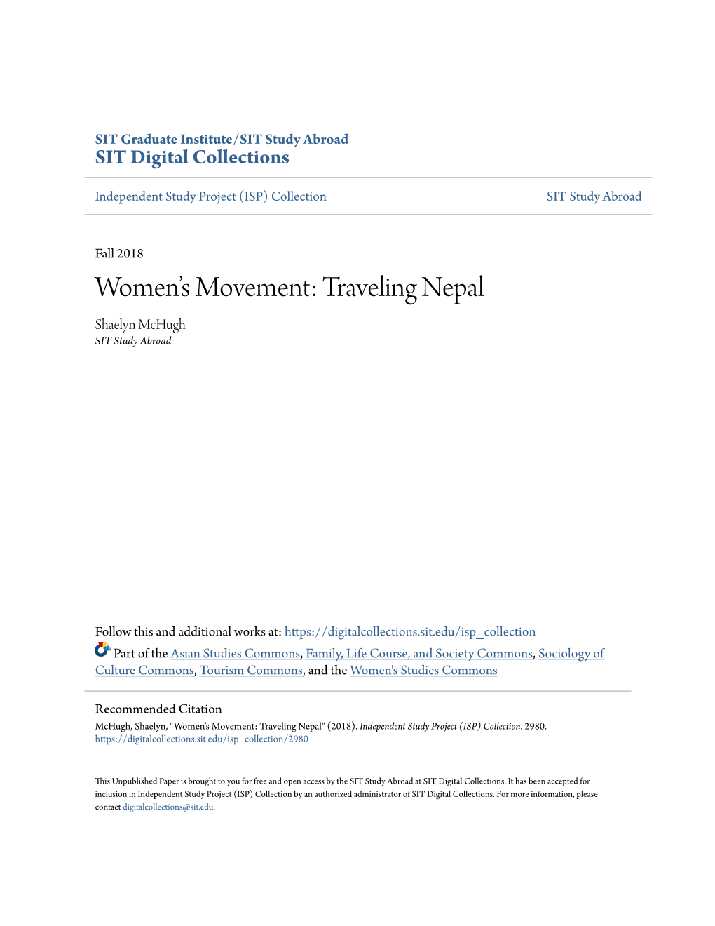 Women's Movement: Traveling Nepal