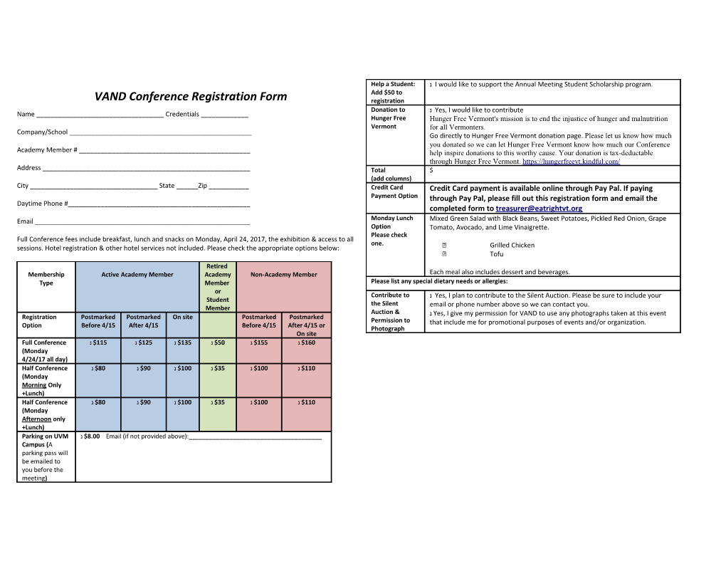 VAND Conference Registration Form