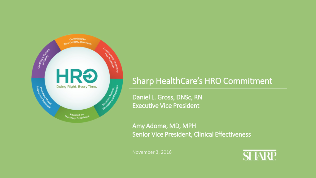 Sharp Healthcare's HRO Commitment