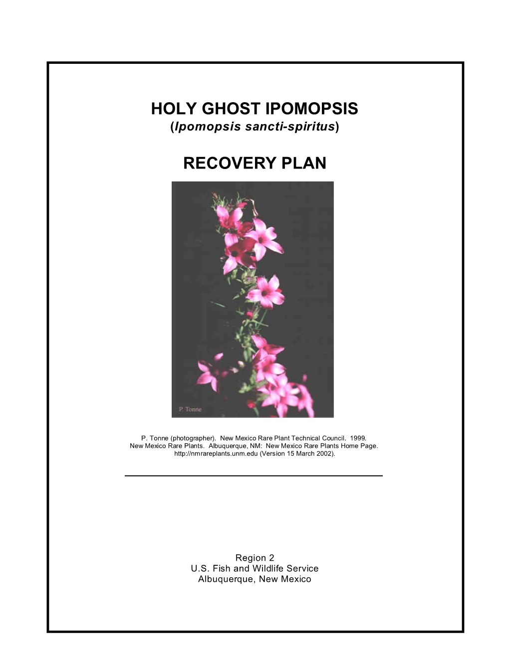 Holy Ghost Ipomopsis Recovery Plan October 2002