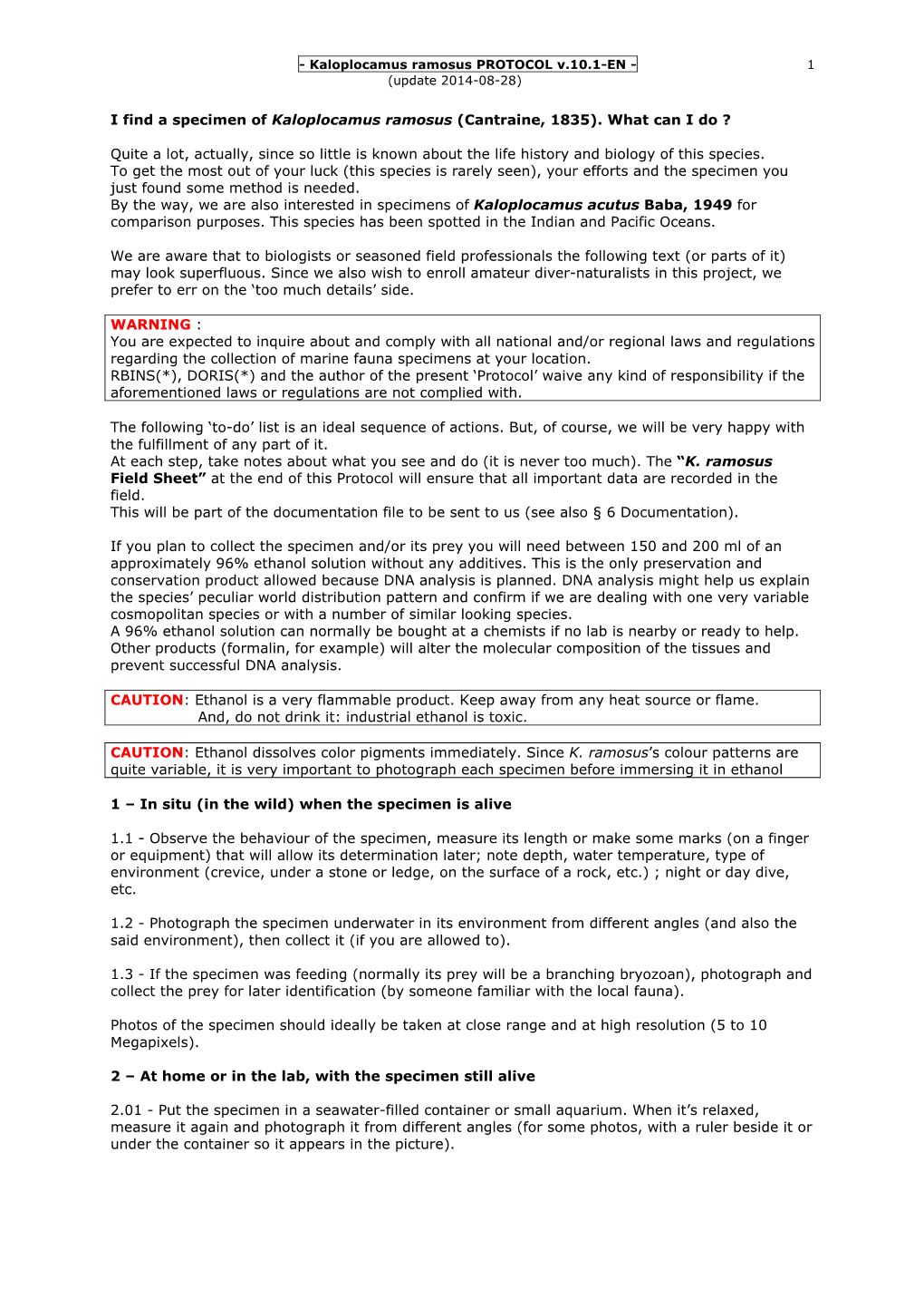 Kramosus PROTOCOL-EN V.10.1-EN 2014-08-28