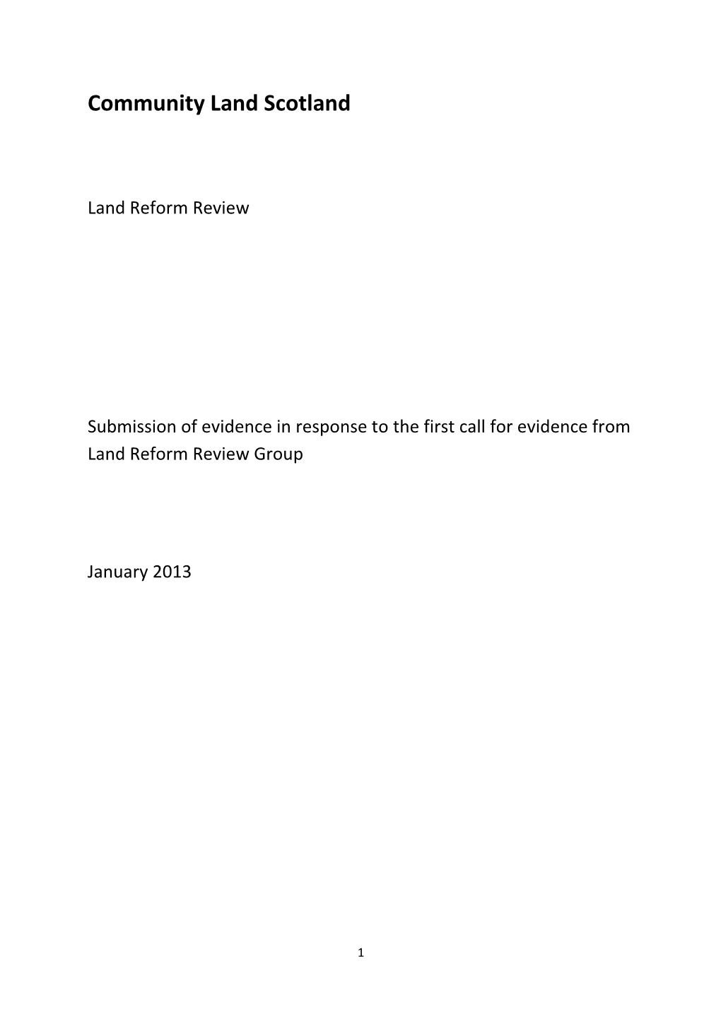 Land Reform Review Group – Submission for First Call for Evidence