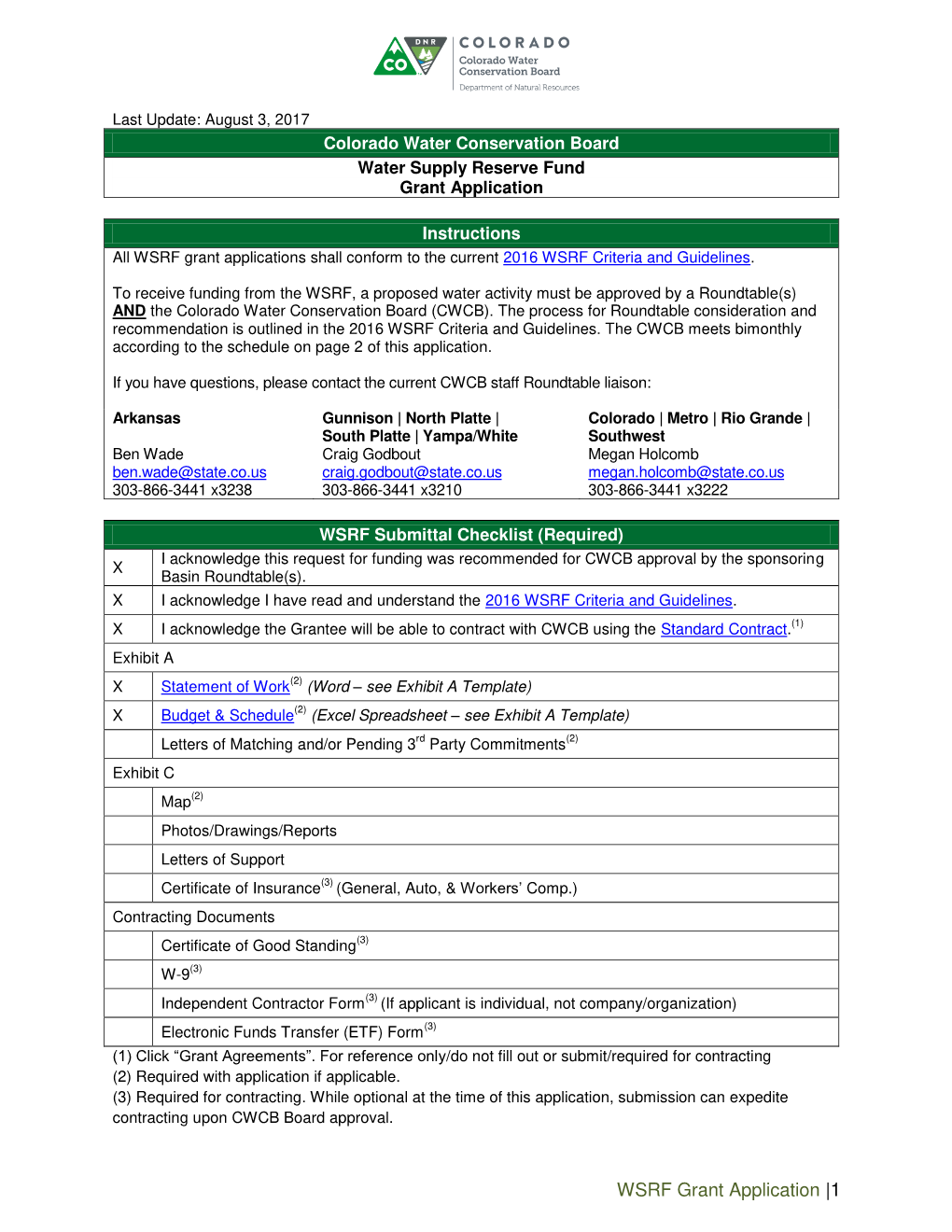 WSRF Grant Applications Shall Conform to the Current 2016 WSRF Criteria and Guidelines