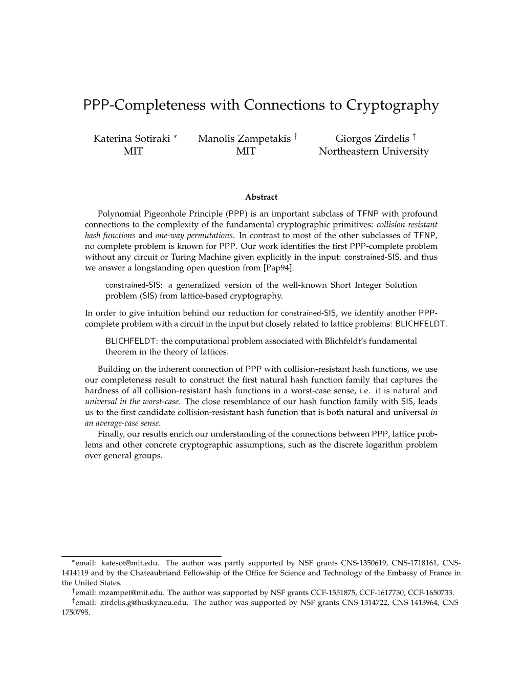 PPP-Completeness with Connections to Cryptography