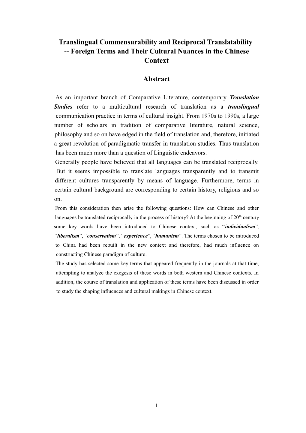 Translingual Commensurability and Reciprocal Translatability