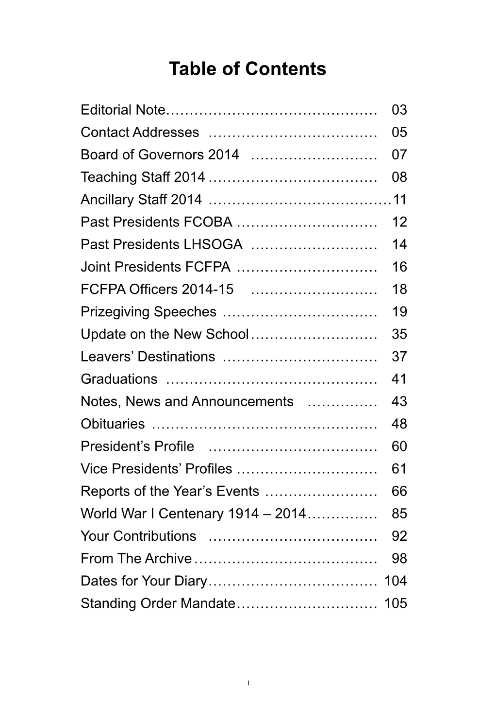 Table of Contents