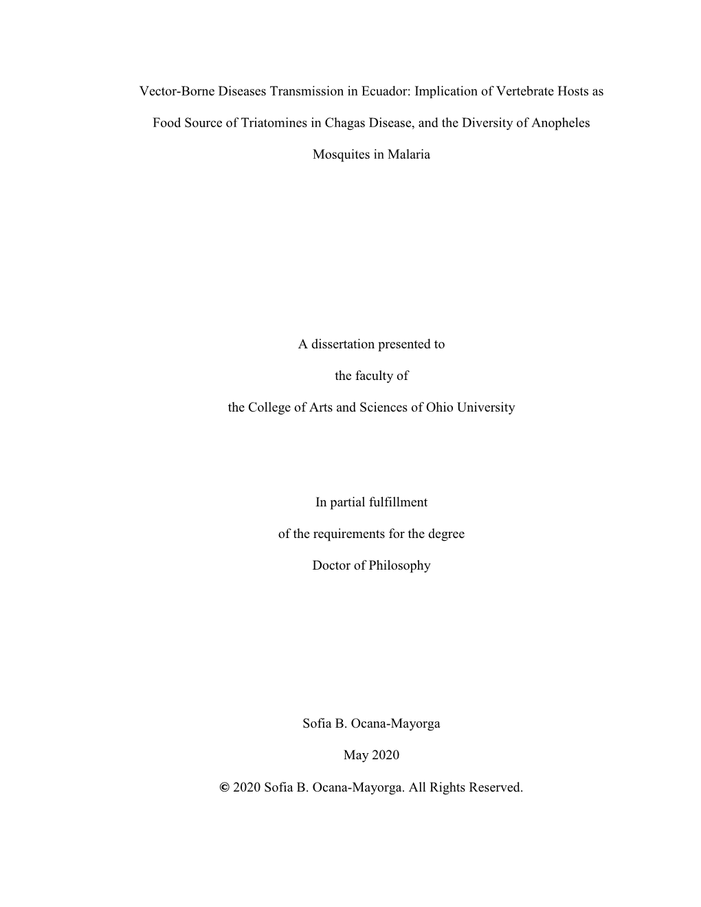 Vector-Borne Diseases Transmission in Ecuador: Implication of Vertebrate Hosts As