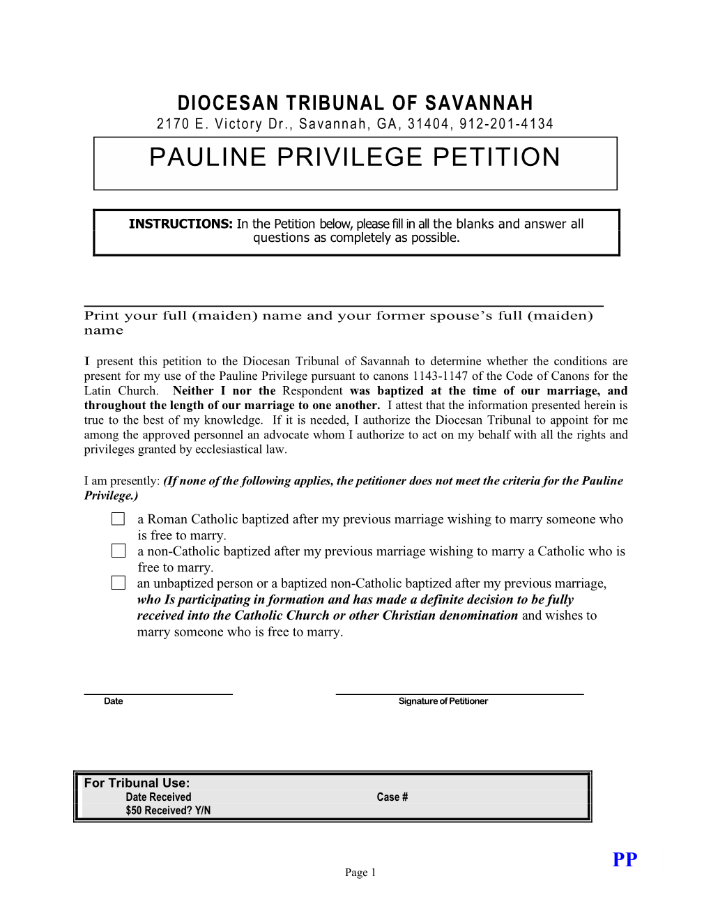 Pauline Privilege Petition