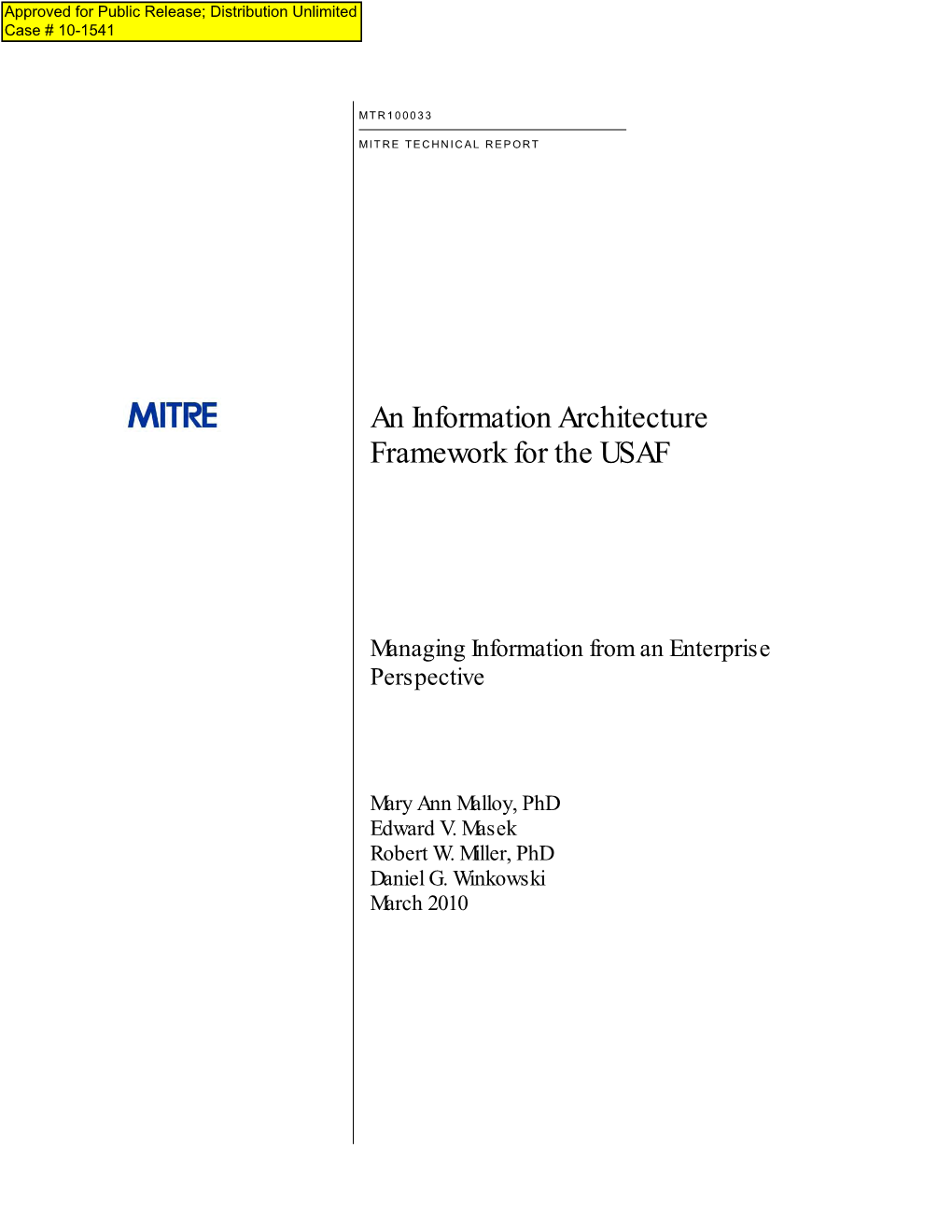 An Information Architecture Framework for the USAF: Managing