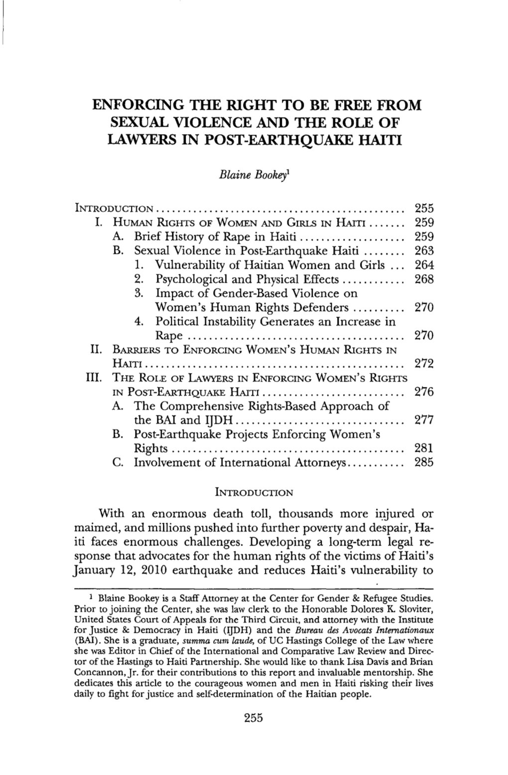 Enforcing the Right to Be Free from Sexual Violence and the Role of Lawyers in Post-Earthquake Haiti