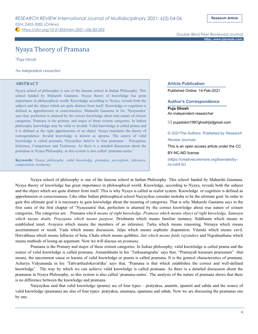 Nyaya Theory of Pramana