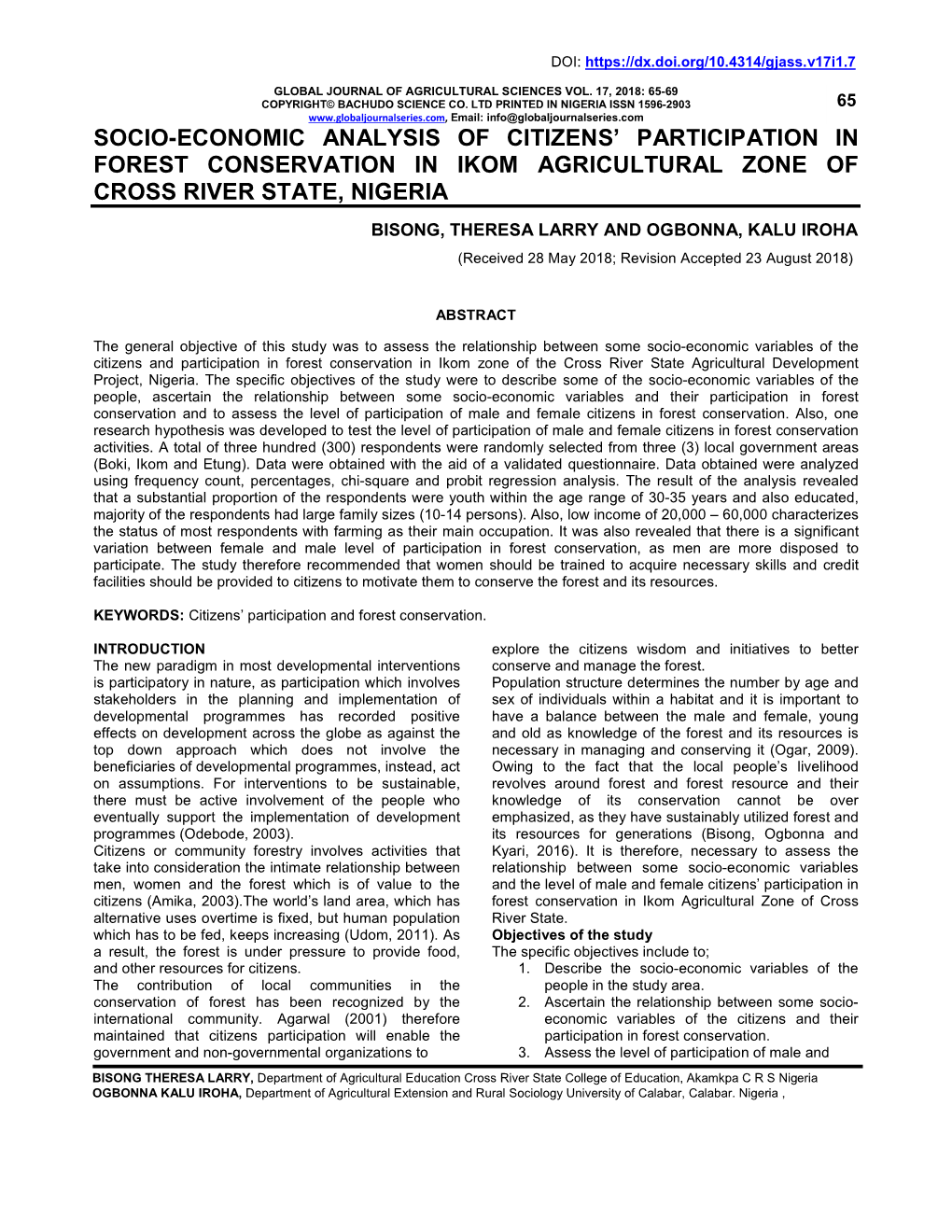 Socio-Economic Analysis of Citizens' Participation In