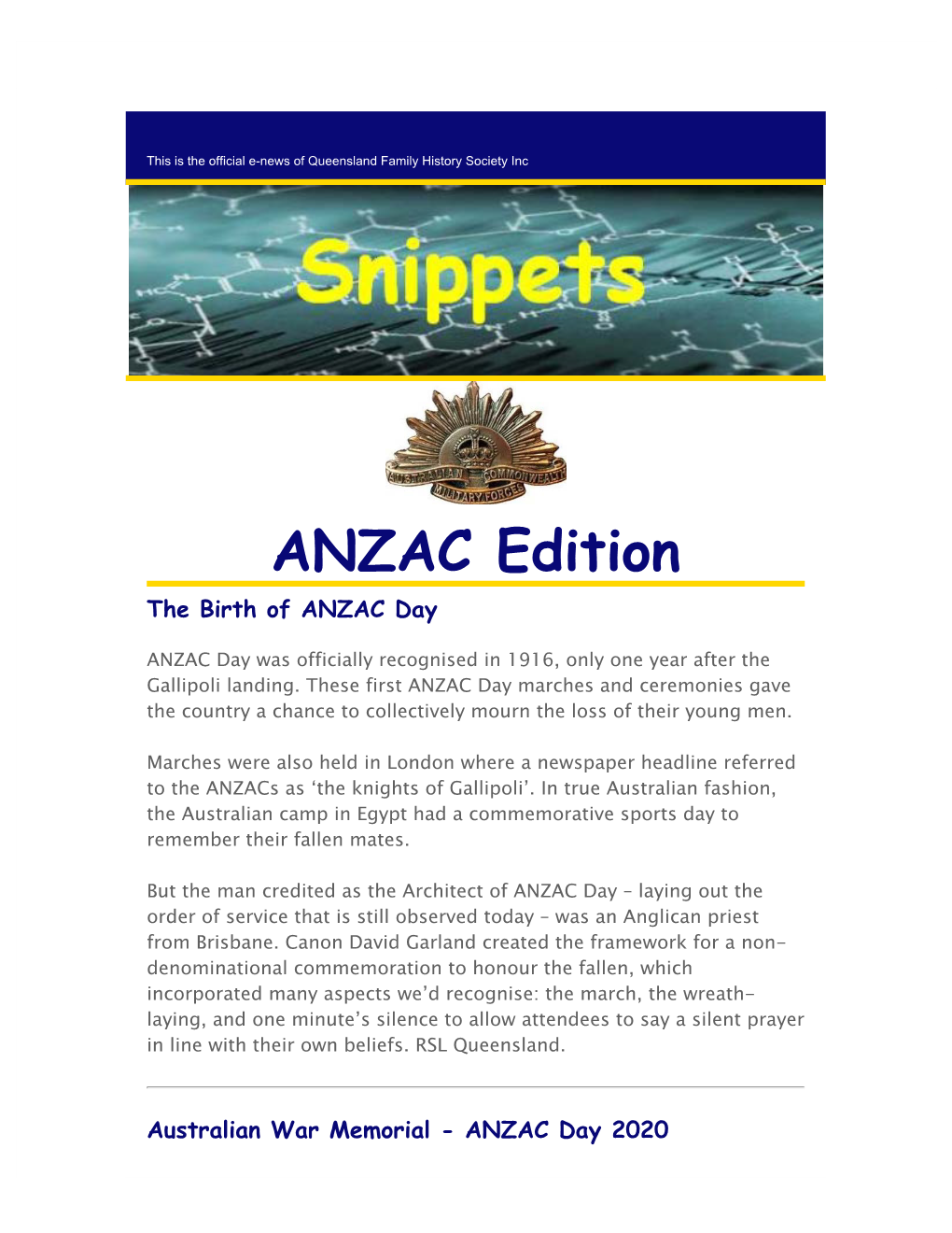 Snippets Anzac