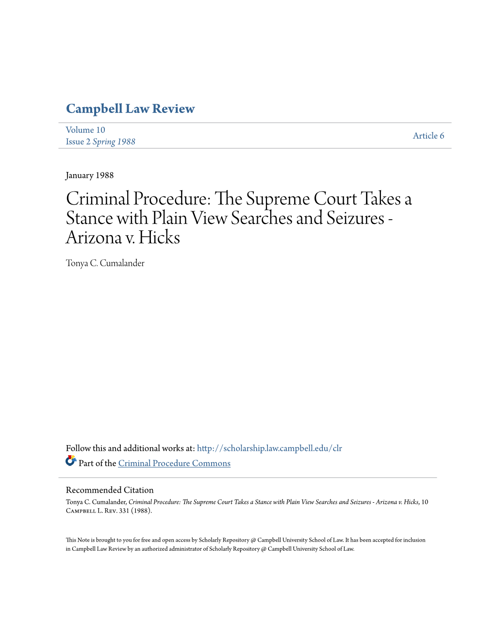 The Supreme Court Takes a Stance with Plain View Searches and Seizures - Arizona V