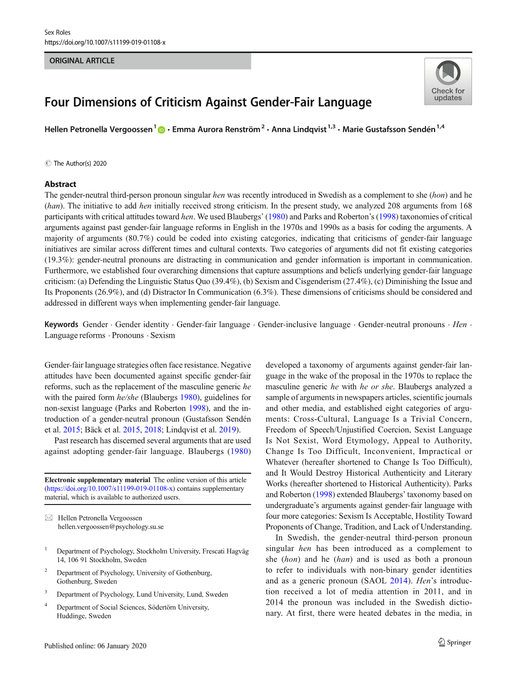 Four Dimensions of Criticism Against Gender-Fair Language