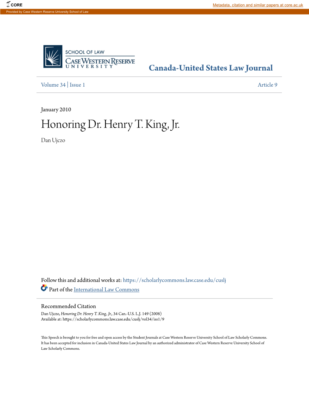 Honoring Dr. Henry T. King, Jr