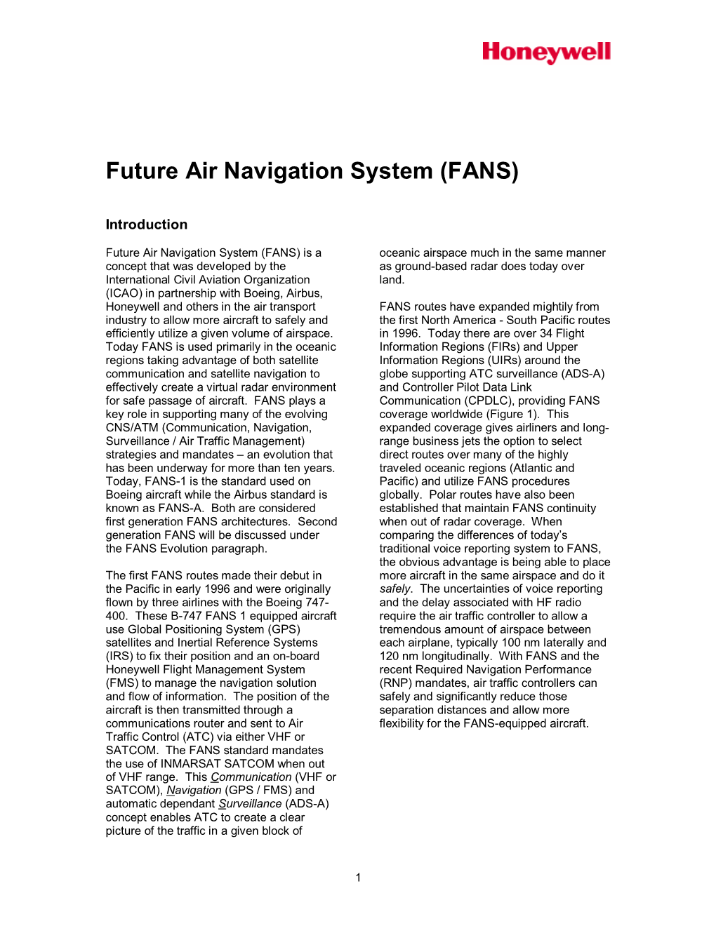 Future Air Navigation System (FANS)