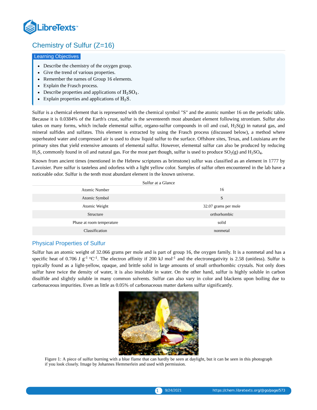 Chemistry of Sulfur (Z=16) Learning Objectives Describe the Chemistry of the Oxygen Group