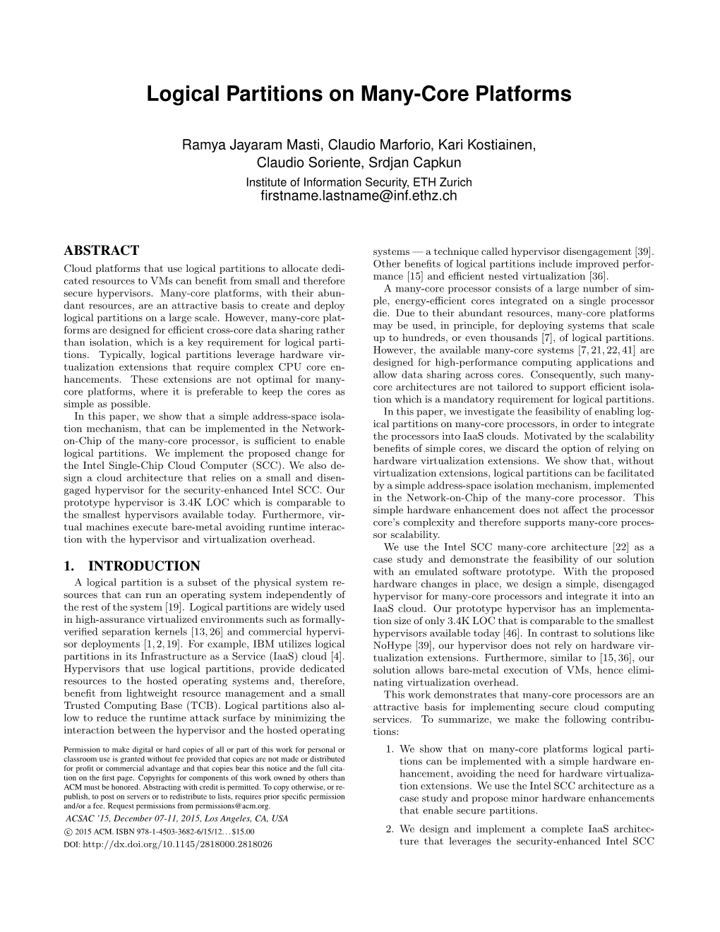 Logical Partitions on Many-Core Platforms