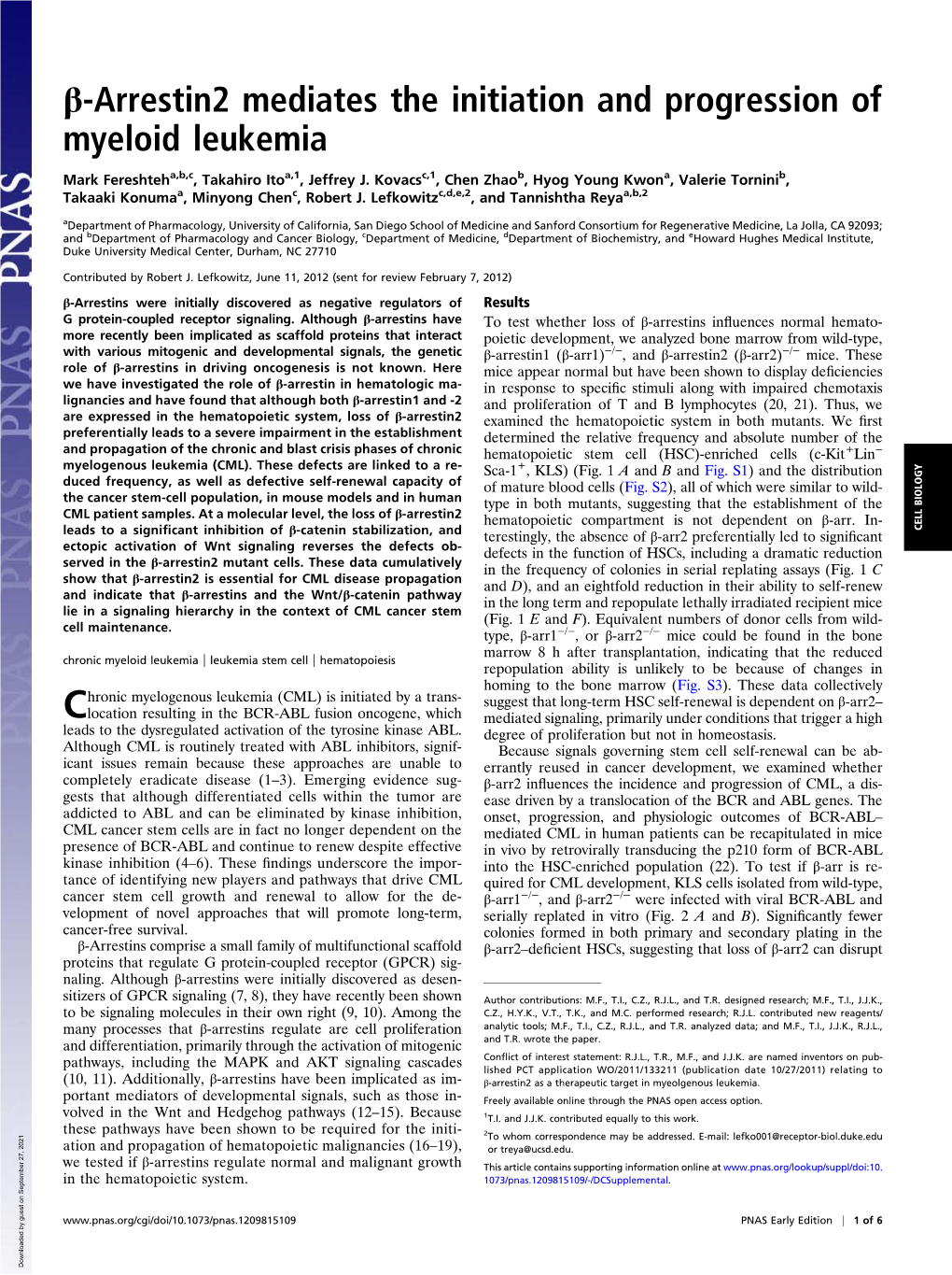 Β-Arrestin2 Mediates the Initiation and Progression of Myeloid Leukemia