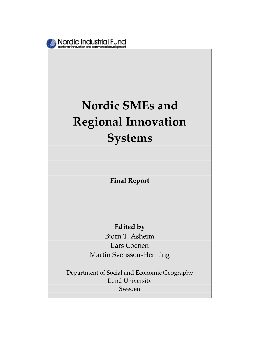 Nordic Smes and Regional Innovation Systems
