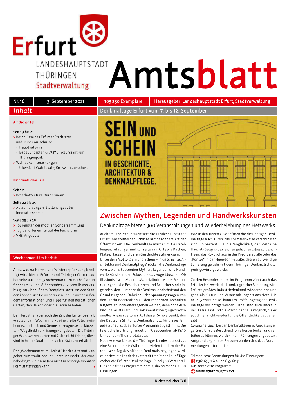 Amtsblatt Nr. 16 Vom 03.09.2021 Der Landeshauptstadt Erfurt