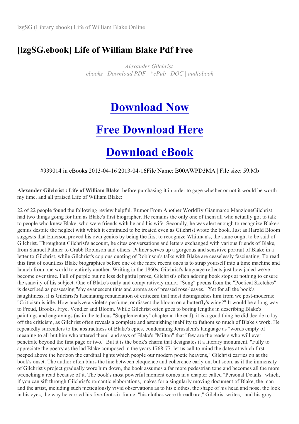 [Lzgsg.Ebook] Life of William Blake Pdf Free
