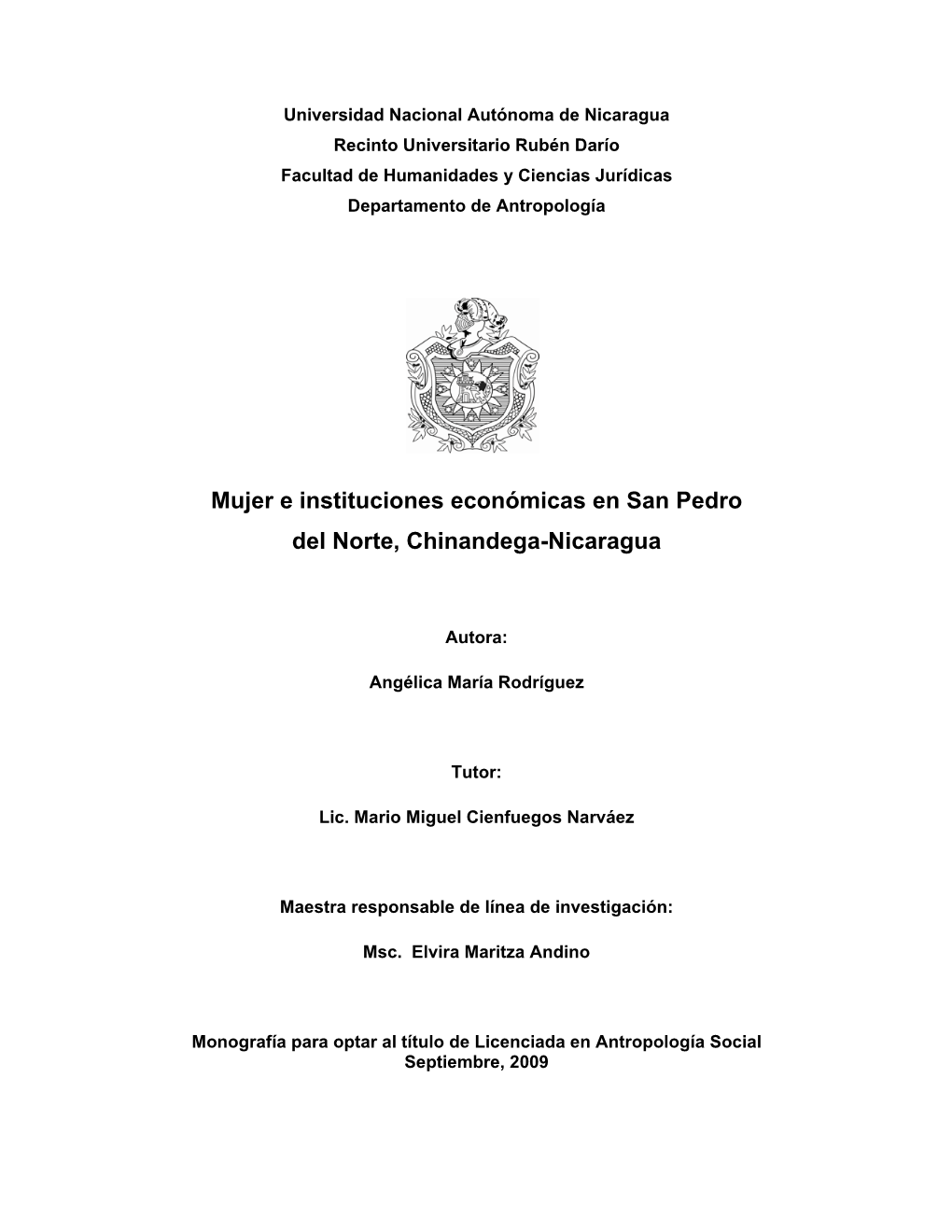 Mujer E Instituciones Económicas En San Pedro Del Norte, Chinandega-Nicaragua